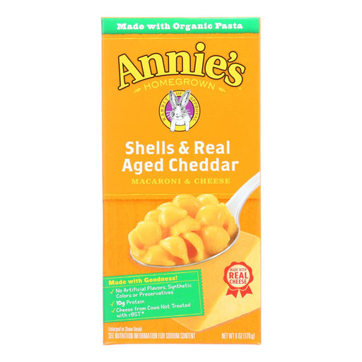 Annies Homegrown Macaroni And Cheese - Organic - Shells And Real Aged Cheddar - 6 Oz - Case Of 12 Biskets Pantry 