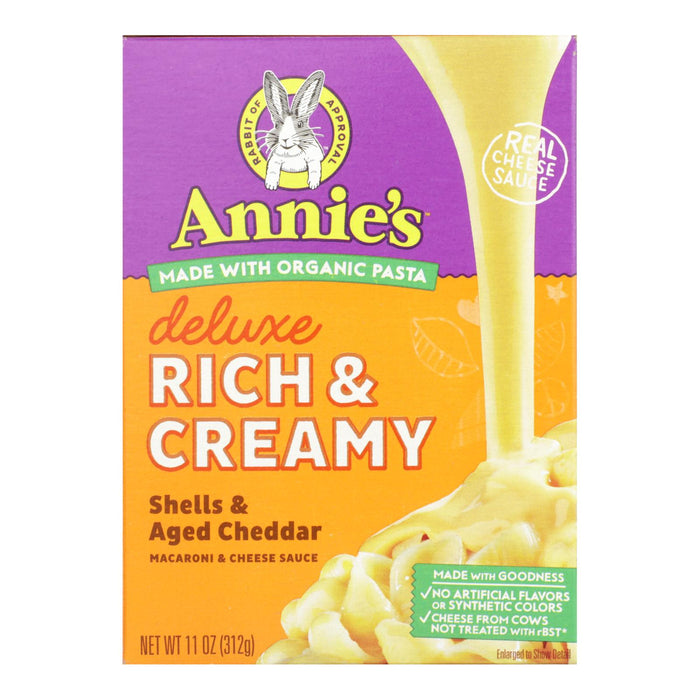Annies Homegrown Macaroni Dinner - Creamy Deluxe - Shells And Real Aged Cheddar Sauce - 11 Oz - Case Of 12 Biskets Pantry 