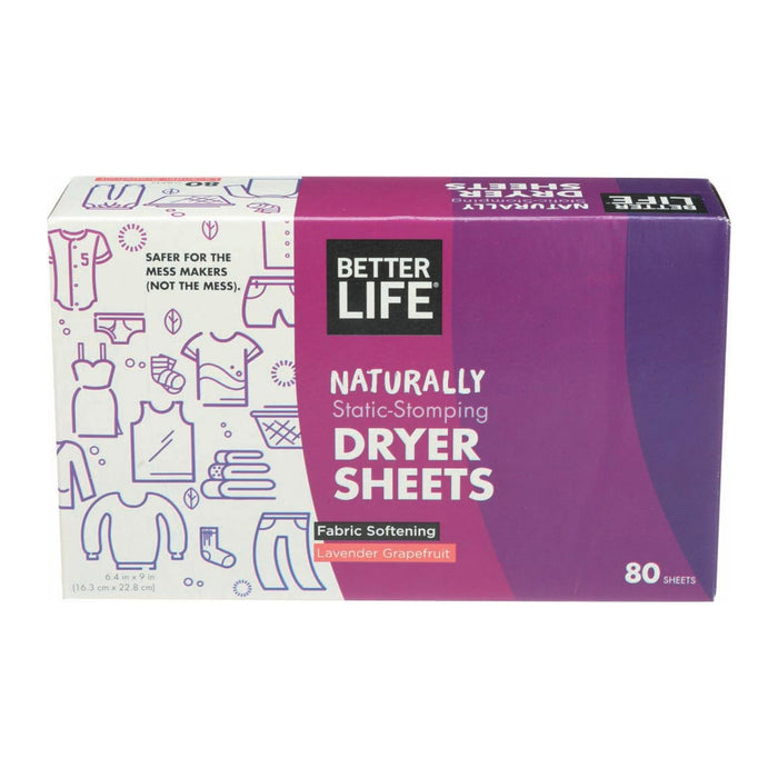 Better Life Dryer Sheets - Lavender & Grapefruit - Case Of 6 - 80 Count Biskets Pantry 