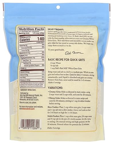 Bob's Red Mill - Grits White Corn - Case Of 4 - 24 Oz Biskets Pantry 