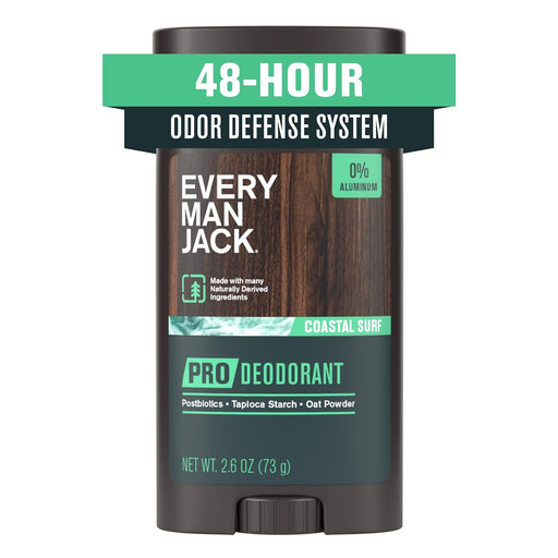 Men'S Pro Deodorant - 48-Hour Odor Defense Blend - Aluminum Free - Contains Postbiotics, Tapioca Stach & Oat Powder - Coastal Surf Scent - 2.6 Oz - 1 Pack