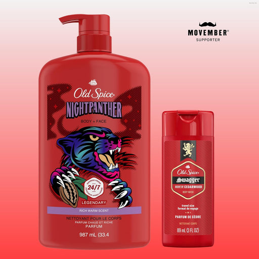 Cleansing Body Wash for Men, 3X Defense, 24/7 Shower Fresh with Lasting Scent, 2-In-1 Body & Face Wash, Nightpanther with Rich Warm Scent, 33.4 Oz