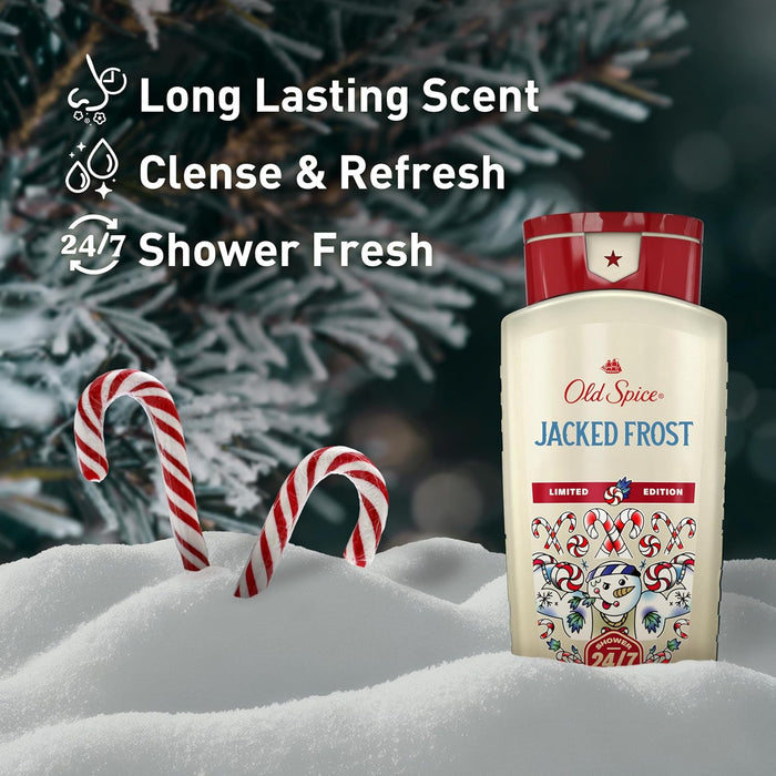 Body Wash for Men, Holidudes Holiday Edition, 24/7 Holiday Freshness, Lasting Scent and Rich Lather, Stocking Stuffer, Jacked Frost Frosted Mint Scent, 16 Oz