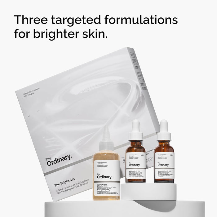 The Ordinary the Bright Set, 3-Step Regimen for Radiant, Even Skin Tone with Glycolic Acid 7% Exfoliating Toner, Alpha Arbutin 2% + HA, and Caffeine Solution 5% + EGCG | Skin Care Set