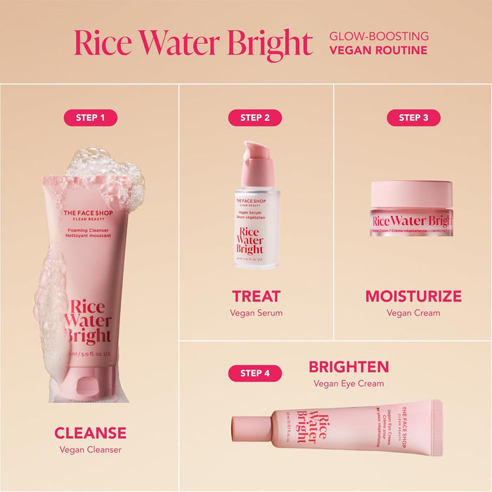 Rice Water Bright Travel Kit, Korean Skin Care Set with Ceramide, Gift Set - Gentle Face Wash & Vegan Skin Care (Serum, Cream, Eye Cream), Hydrating for Dry Skin, Daily Face Moisturizer