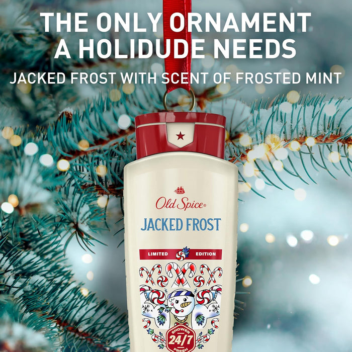 Body Wash for Men, Holidudes Holiday Edition, 24/7 Holiday Freshness, Lasting Scent and Rich Lather, Stocking Stuffer, Jacked Frost Frosted Mint Scent, 16 Oz