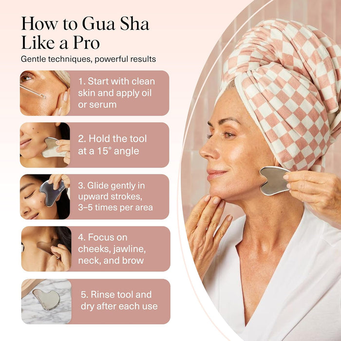 Stainless Steel Gua Sha Facial Tools - Guasha Tool for Face, Face Sculpting Tool, Jawline Shaper, Double Chin Reducer, Body Gua Sha Tools, Lymphatic Drainage Massager, Facial Skin Care - Silver