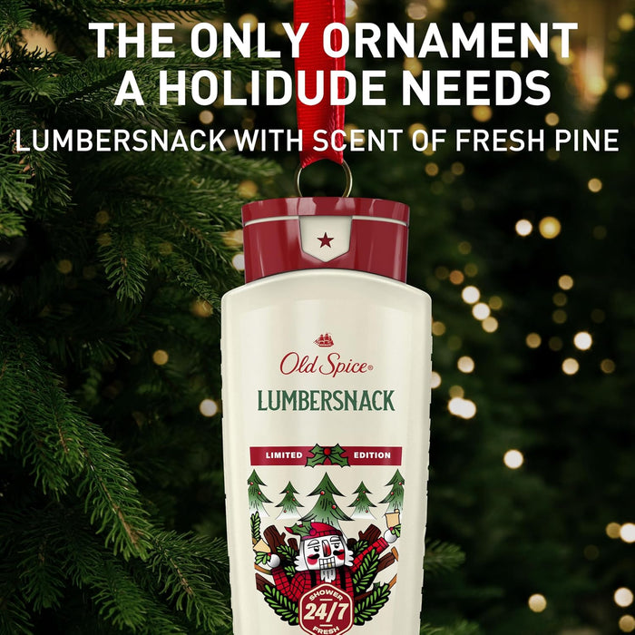 Body Wash for Men, Holidudes Holiday Edition, 24/7 Holiday Freshness, Lasting Scent and Rich Lather, Stocking Stuffer, Lumbersnack with Fresh Pine Scent, 16 Oz