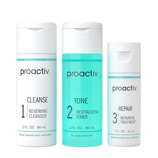 3 Step Acne Treatment - Benzoyl Peroxide Face Wash, Repairing Acne Spot Treatment for Face and Body, Exfoliating Toner - 30 Day Complete Acne Skin Care Kit