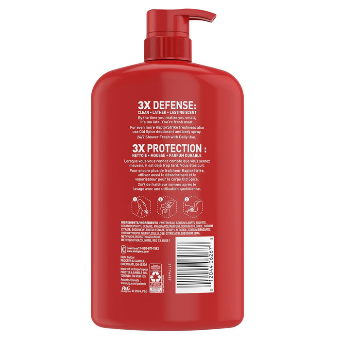 Cleansing Body Wash for Men, 3X Defense, 24/7 Shower Fresh with Lasting Scent, 2-In-1 Body & Face Wash, Raptorstrike with Dark Berry Scent, 33.4 Oz