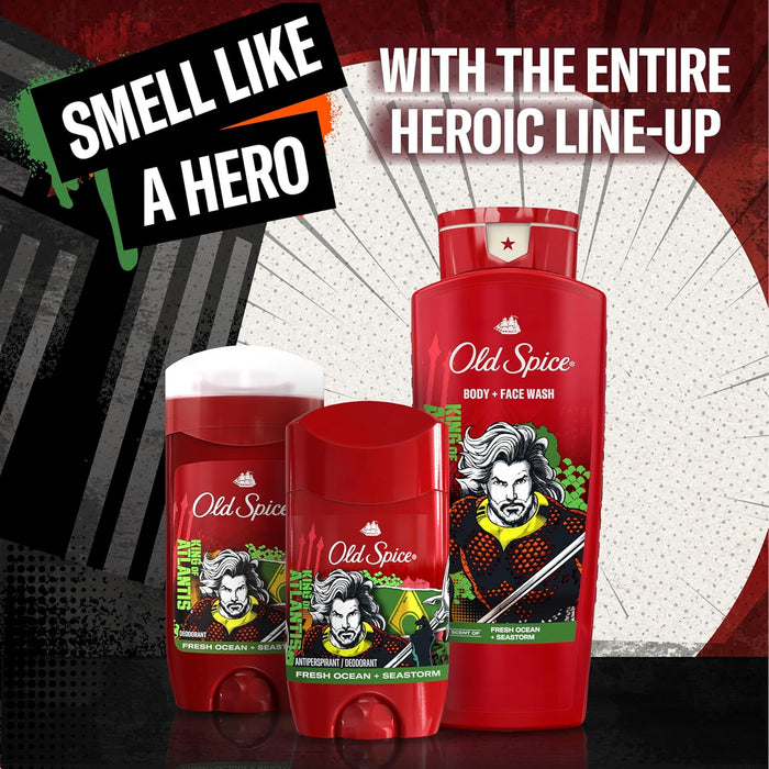 Body Wash for Men, Aquaman: King of Atlantis, 3X Defense, 24/7 Shower Fresh with Lasting Scent, Cleansing 2-In-1 Body & Face Wash, Smell like a Hero, Fresh Ocean and Seastorm Scent, 24 Oz