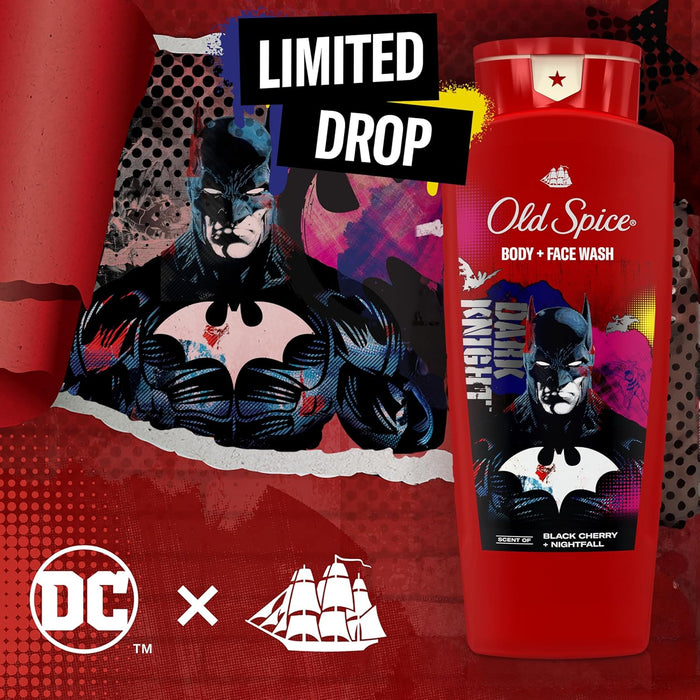 Body Wash for Men, Batman: Dark Night, 3X Defense, 24/7 Shower Fresh with Lasting Scent, Cleansing 2-In-1 Body & Face Wash, Smell like a Hero, Black Cherry and Nightfall Scent, 24 Oz