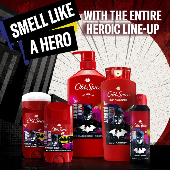 Body Wash for Men, Batman: Dark Night, 3X Defense, 24/7 Shower Fresh with Lasting Scent, Cleansing 2-In-1 Body & Face Wash, Smell like a Hero, Black Cherry and Nightfall Scent, 24 Oz