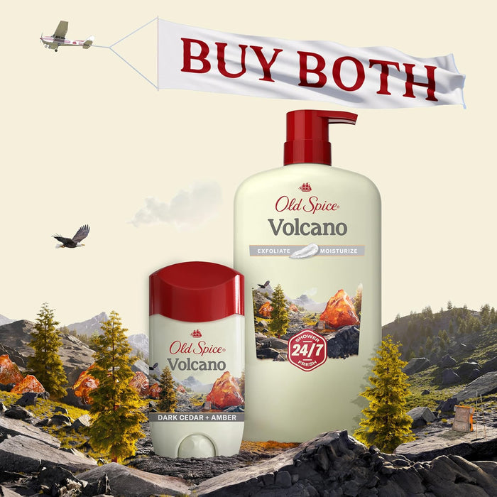 Cleansing Body Wash for Men, 24/7 Shower Fresh with Lasting Scent, Exfoliate & Moisture, Gentle on Skin, Vitamin B3, Volcano with Dark Cedar + Amber Scent, 30 Oz