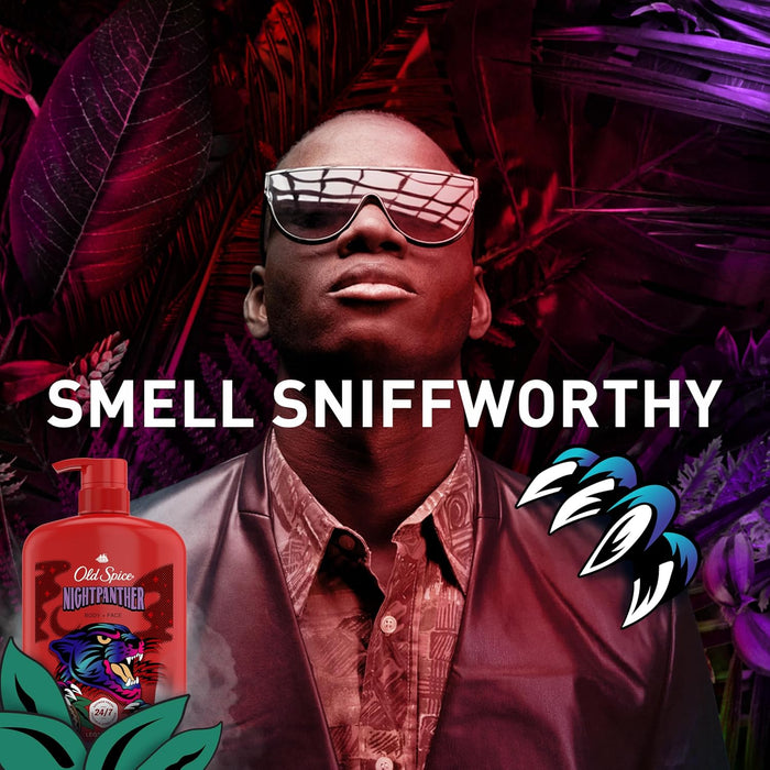 Cleansing Body Wash for Men, 3X Defense, 24/7 Shower Fresh with Lasting Scent, 2-In-1 Body & Face Wash, Nightpanther with Rich Warm Scent, 33.4 Oz