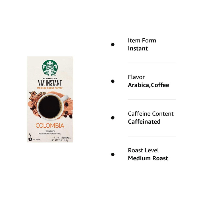 Starbucks VIA Instant Coffee, Colombia, 8 CT