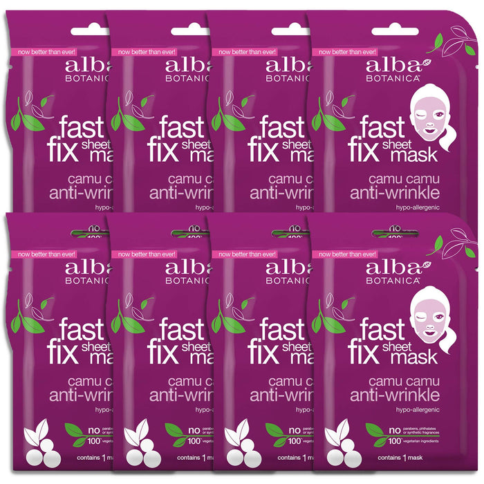 Alba Botanica Fast Fix Sheet Mask, Anti-Wrinkle Camu Camu (Pack of 8)