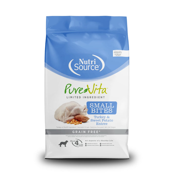 NutriSource Pure Vita Limited Ingredient Grain Free Dry Dog Food, Small Bites, Turkey and Sweet Potato, 15LB