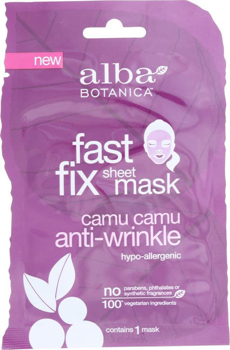 Alba Botanica Fast Fix Sheet Mask, Camu Anti-Wrinkle, 1 Ounce