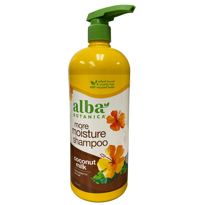 Alba Botanica More Moisture Shampoo, Coconut Milk, 34 Oz
