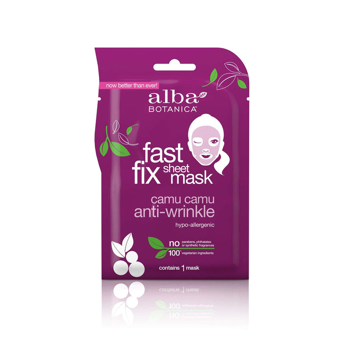 Alba Botanica Fast Fix Sheet Mask, Anti-Wrinkle Camu Camu (Pack of 8)