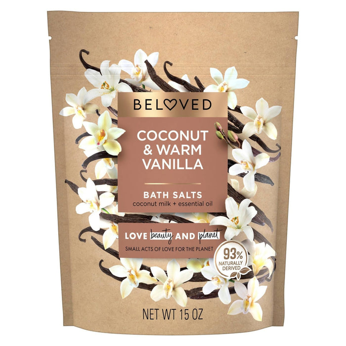 Love Beauty And Planet, Beloved Coconut & Warm Vanilla, Bath Salts, Coconut Milk + Essential Oil, Vegan, Ethically Sourced, Natural Coconut Oil, Transparent