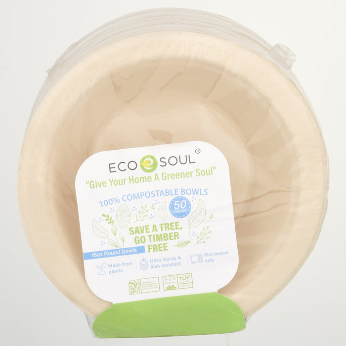 Ecosoul - Round Bowls 16 Oz Bagasse - Case Of 8-50 Ct