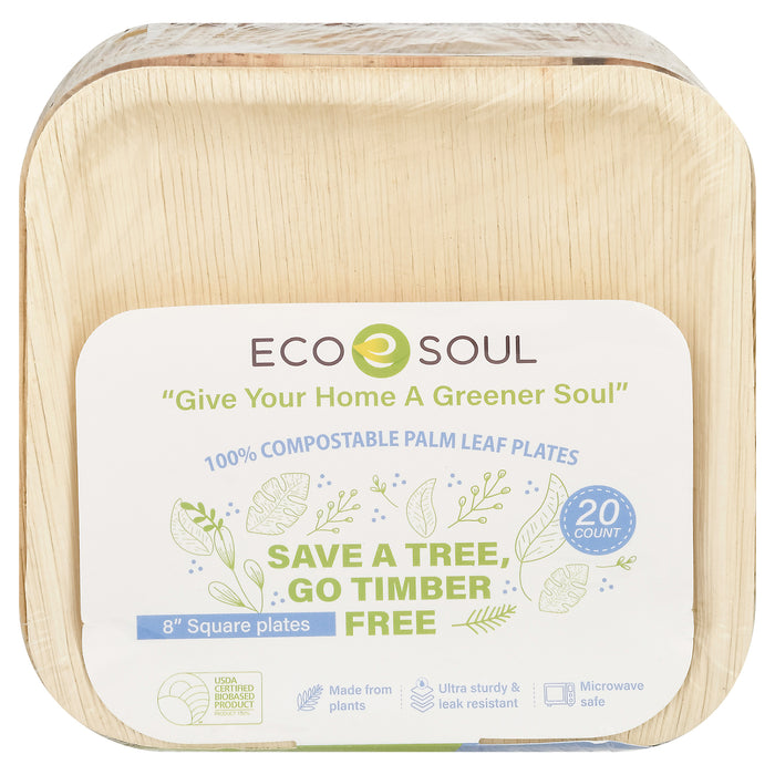 Ecosoul Home - Palm Leaf Plates 8 In Sqr - Case Of 8-20 Ct
