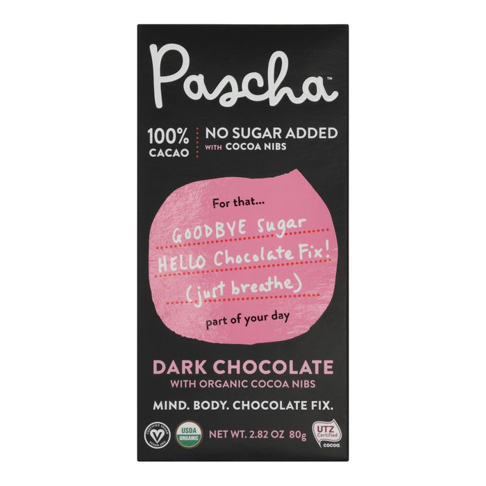 Pascha - Bar Dark Chocolate  100% Nibs - Case Of 10 - 2.82 Oz