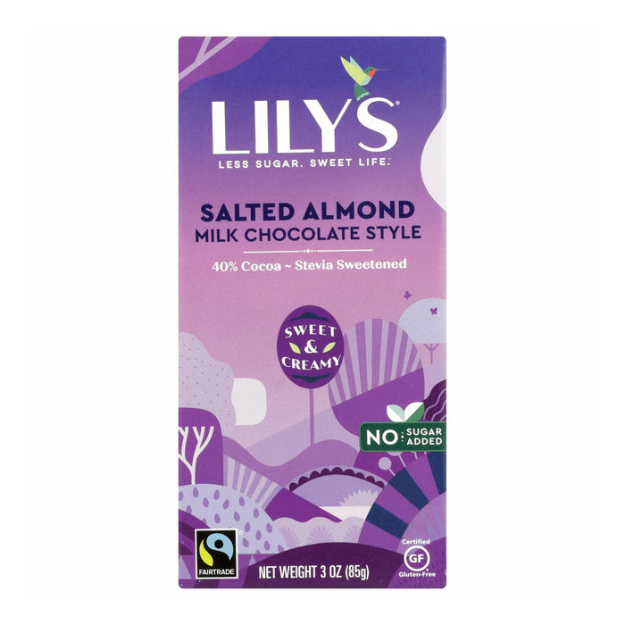 Lily's Sweets Chocolate Bar - Milk Chocolate - 40 Percent Cocoa - Salted Almond - 3 Oz Bars - Case Of 12