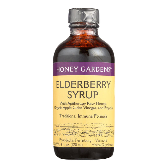 Honey Gardens Apiaries Elderberry Syrup - Apitherapy Raw Honey - Propolis And Elderberries - Cough - 4 Oz