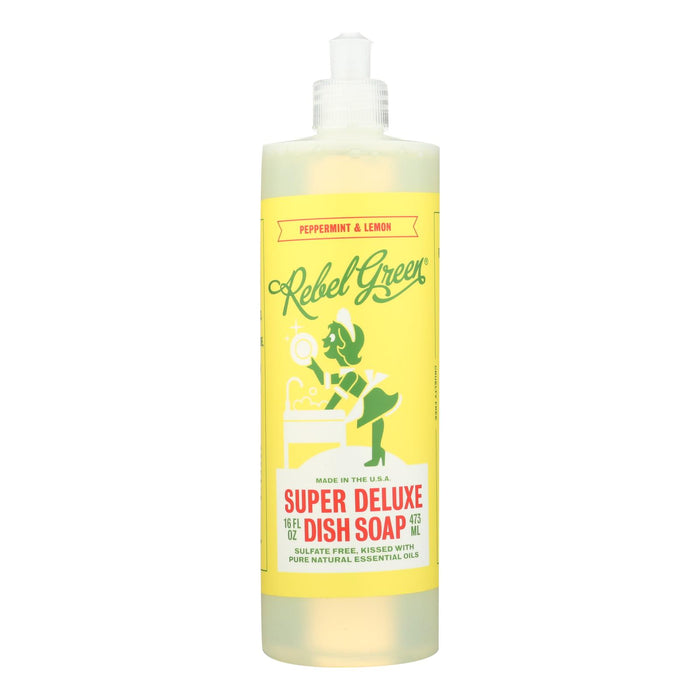 Rebel Green Dish Soap - Peppermint And Lemon - Deluxe - Case Of 4 - 16 Fl Oz