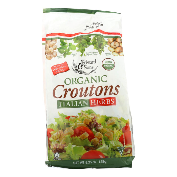 Edward And Sons Organic Croutons - Italian Herbs - Case Of 6 - 5.25 Oz.