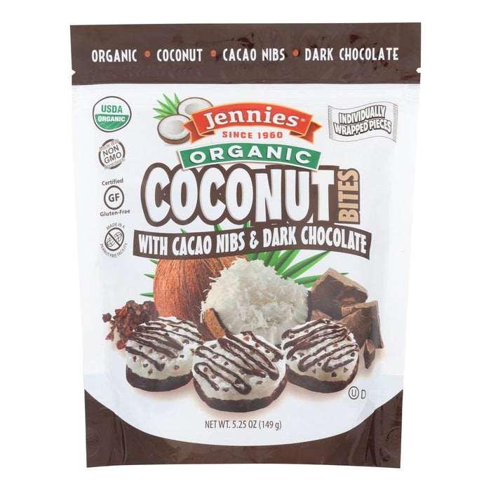 Jennies Coconut Bites - Organic - Cacao Chocolate - Case Of 6 - 5.25 Oz