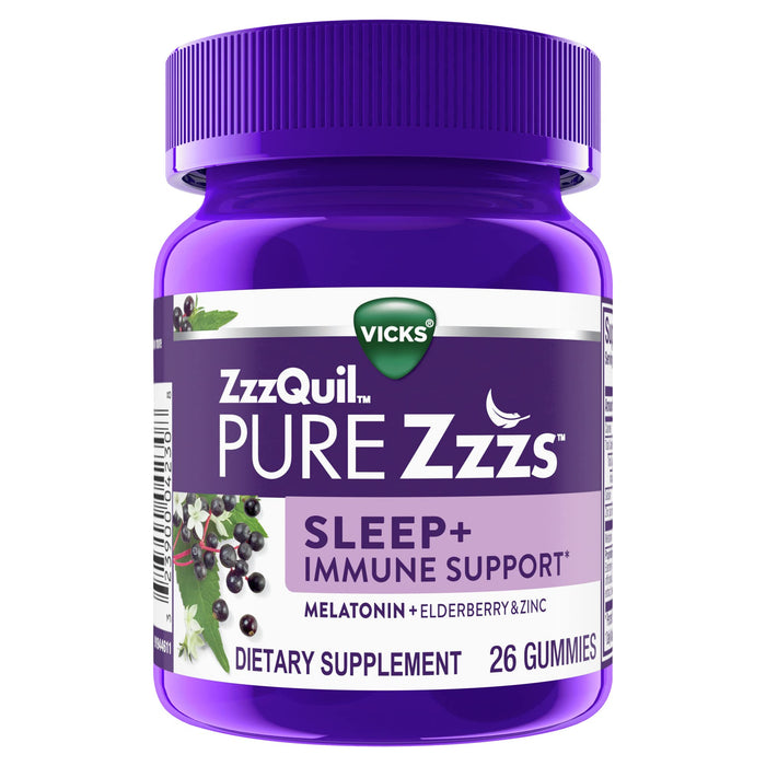 Vicks, ZzzQuil Pure Zzzs Sleep + Immune Support Melatonin Sleep Aid Gummies, 26 Count